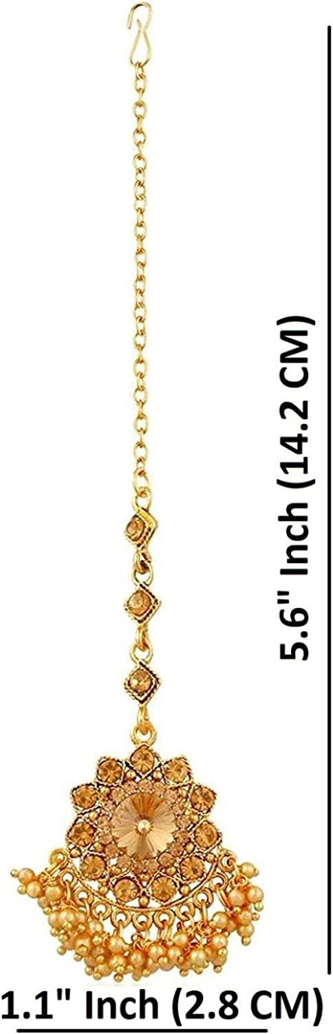 Efulgenz Indian Bollywood Traditional Crystal Pearl Wedding Choker Necklace Earrings Maang Tikka Jewelry Set - Image 6